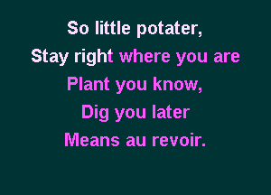 So little potater,
Stay right where you are
Plant you know,

Dig you later
Means au revoir.