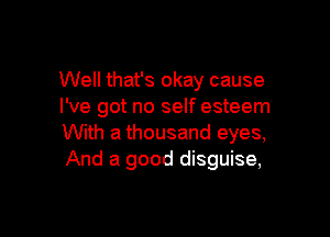 Well that's okay cause
I've got no self esteem

With a thousand eyes,
And a good disguise,