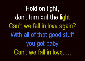 Hold on tight,
don't turn out the light
Can't we fall in love again?

Can't we fall in love .....