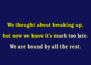 We thought about breaking up.
but now we know it's much too late.

We are bound by all the rest.