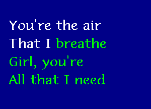 You're the air
That I breathe

Girl, you're
All that I need