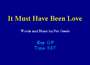 It Must Have Been Love

Worth and Music by Per Oculc

Key C?
Tlme 357