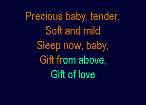 Precious baby, tender,
Soft and mild

Sleep now, baby,

Gift from above,
Gift of love