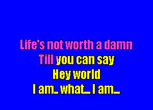 life's OI WOI'IH a damn

Till U01! can 33!!
H81! world
I am- whaLI am-