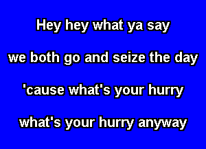 Hey hey what ya say
we both go and seize the day
'cause what's your hurry

what's your hurry anyway