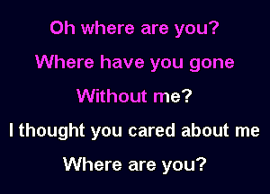 Oh where are you?
Where have you gone
Without me?

I thought you cared about me

Where are you?