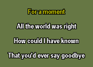 For a moment
All the world was right

How could I have known

That you'd ever say goodbye