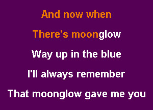 And now when
There's moonglow
Way up in the blue

I'll always remember

That moonglow gave me you