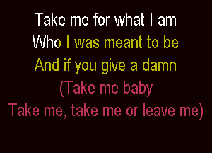 Take me for what I am
Who I was meant to be
And if you give a damn