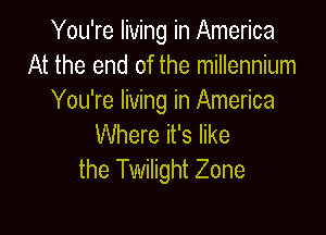 You're living in America
At the end of the millennium
You're living in America

Where it's like
the Twilight Zone