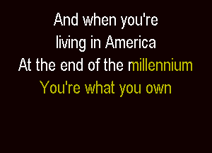 And when you're
living in America
At the end of the millennium

You're what you own