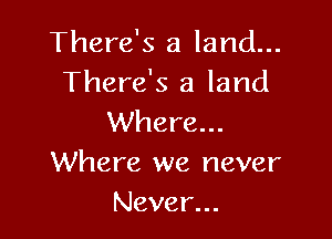 There's a land...
There's a land

Where...
Where we never
Never...