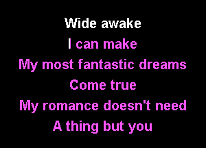Wide awake
I can make
My most fantastic dreams

Come true
My romance doesn't need
A thing but you