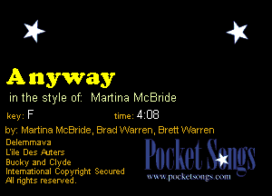 2?

A anyway

m the style of Manma McBude

key F turbo 1108

by, Martina McBnde. 81 ad Wanen, Brett Warren
Delemmava

tile Des Mars

Bucky and Clyde

Imemational Copynght Secumd
M rights resentedv