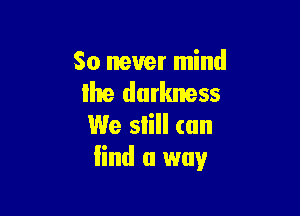 So never mind
lhe darkness

We slill (an
lind a way