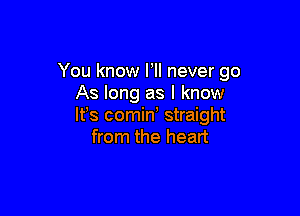 You know HI never go
As long as I know

lfs comin straight
from the heart