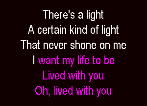 There's a light
A certain kind of light
That never shone on me