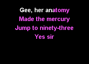 Gee, her anatomy
Made the mercury
Jump to ninety-three

Yes sir