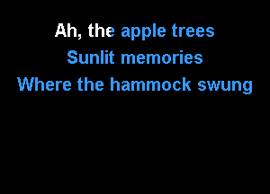 Ah, the apple trees
Sunlit memories
Where the hammock swung