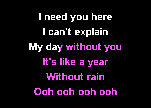 I need you here
I can't explain
My day without you

It's like a year
Without rain
Ooh ooh ooh ooh