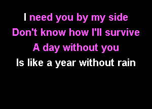 I need you by my side
Don't know how I'll survive
A day without you

Is like a year without rain