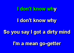 I don't know why

I don't know why

So you say I got a dirty mind

I'm a mean go-getter