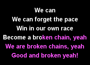 We can
We can forget the pace
Win in our own race
Become a broken chain, yeah
We are broken chains, yeah
Good and broken yeah!