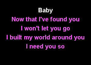 Baby
Now that I've found you
I won't let you go

I built my world around you
I need you so