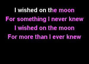 I wished on the moon
For something I never knew
I wished on the moon

For more than I ever knew