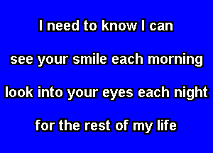 I need to know I can
see your smile each morning
look into your eyes each night

for the rest of my life