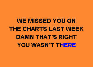 WE MISSED YOU ON
THE CHARTS LAST WEEK
DAMN THAT'S RIGHT
YOU WASN'T THERE