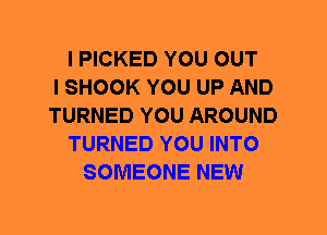 I PICKED YOU OUT
I SHOOK YOU UP AND
TURNED YOU AROUND
TURNED YOU INTO
SOMEONE NEW