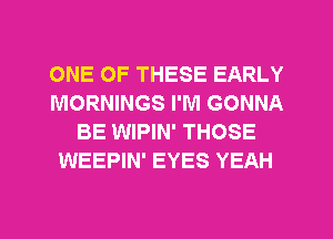 ONE OF THESE EARLY
MORNINGS I'M GONNA
BE WIPIN' THOSE
WEEPIN' EYES YEAH