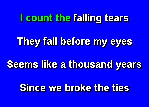 I count the falling tears
They fall before my eyes
Seems like a thousand years

Since we broke the ties