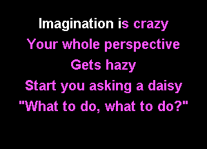 Imagination is crazy
Your whole perspective
Gets hazy

Start you asking a daisy
What to do, what to do?