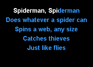 Spiderman, Spiderman
Does whatever a spider can
Spins a web, any size
Catches thieves
Just like flies
