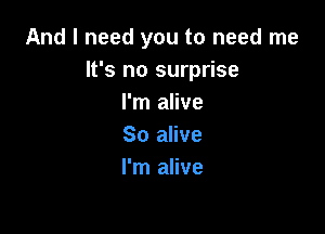 And I need you to need me
It's no surprise
I'm alive

So alive
I'm alive