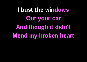 I bust the windows

Out your car
And though it didn't

Mend my broken heart