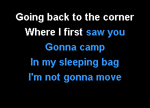 Going back to the corner
Where I first saw you
Gonna camp

In my sleeping bag
I'm not gonna move