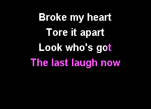 Broke my heart
Tore it apart
Look who's got

The last laugh now