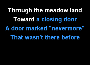 Through the meadow land
Toward a closing door
A door marked nevermore
That wasn't there before