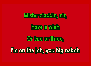 Mister aladdin, sir,
have a wish

0r two or three,

I'm on the job. you big nabob