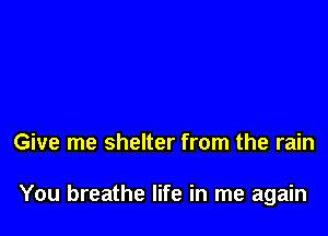 Give me shelter from the rain

You breathe life in me again