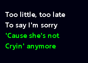 Too little, too late

To say I'm sorry

'Cause she's not
Cryin' anymore