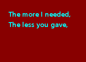 The more I needed,

The less you gave,