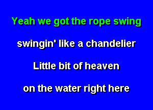 Yeah we got the rope swing
swingin' like a chandelier
Little bit of heaven

on the water right here
