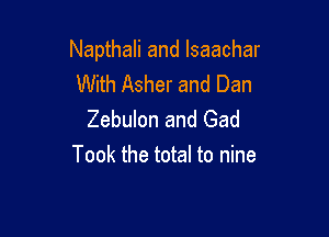 Napthali and lsaachar
With Asher and Dan

Zebulon and Gad
Took the total to nine