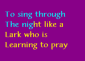 To sing through
The night like a

Lark who is
Learning to pray