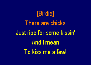 lBirdiel
There are chicks

Just ripe for some kissin'

And I mean
To kiss me a few!