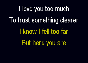 I love you too much

To trust something clearer

I know I fell too far
But here you are